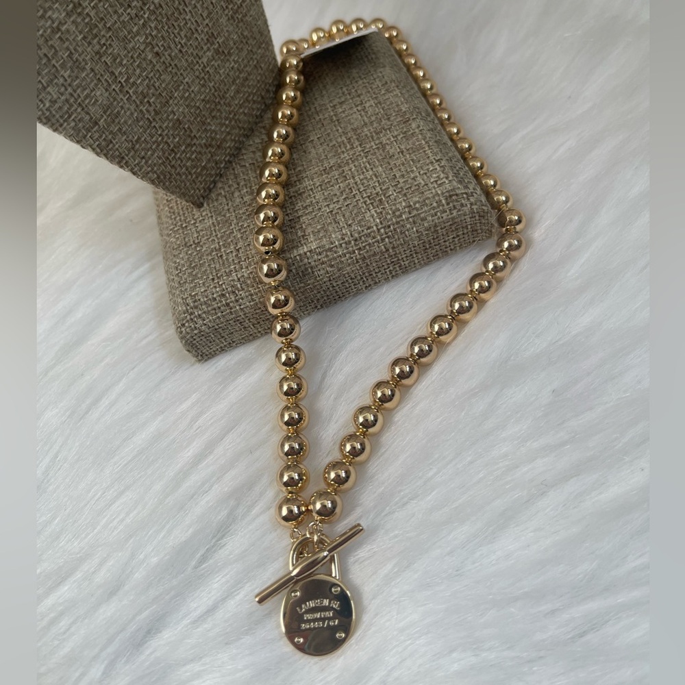 Lauren Ralph Lauren Gold-Tone Logo Beaded 17" Collar Necklace - Picture 4 of 5